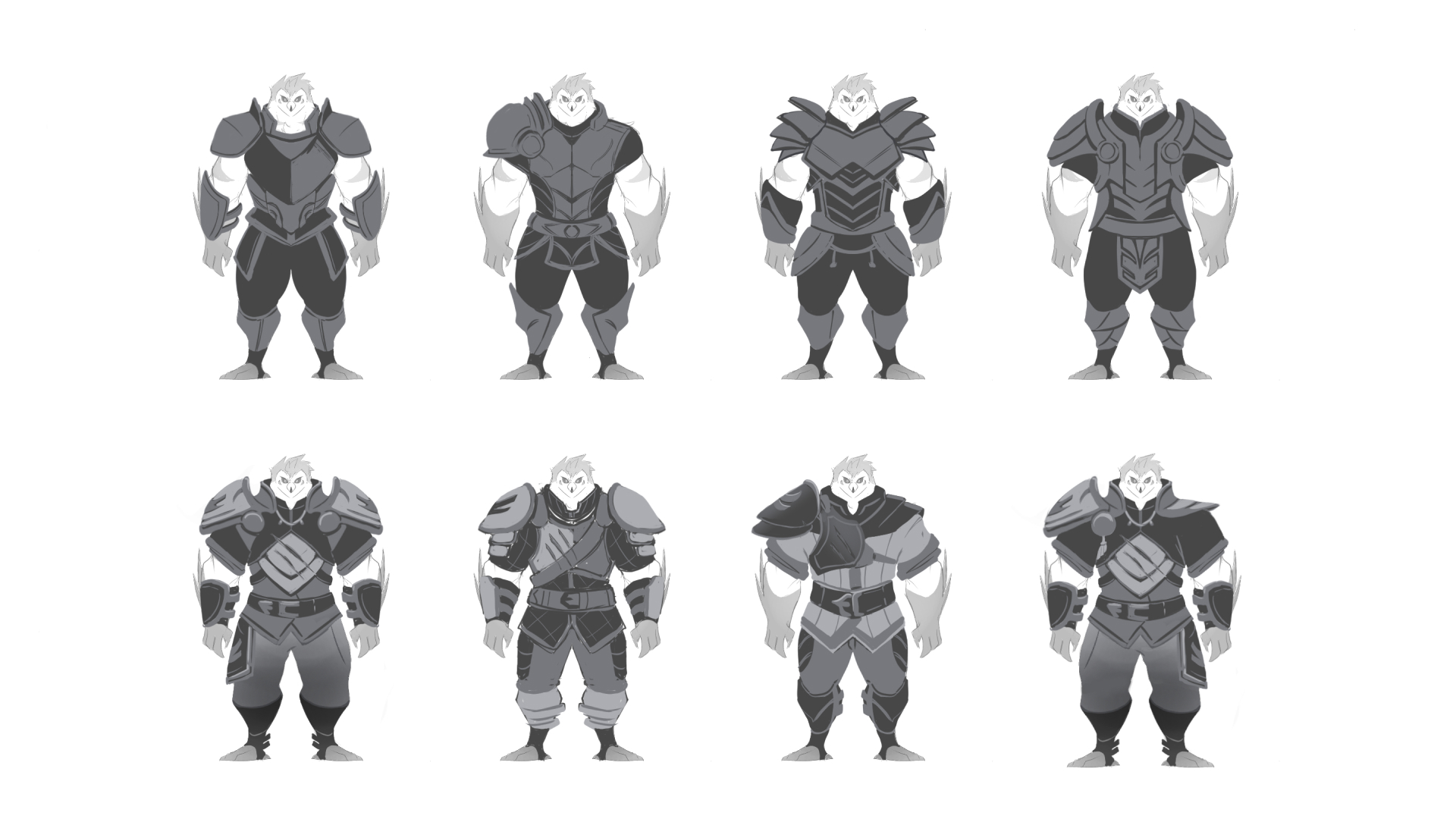 8 versions of armour explorations for Kai